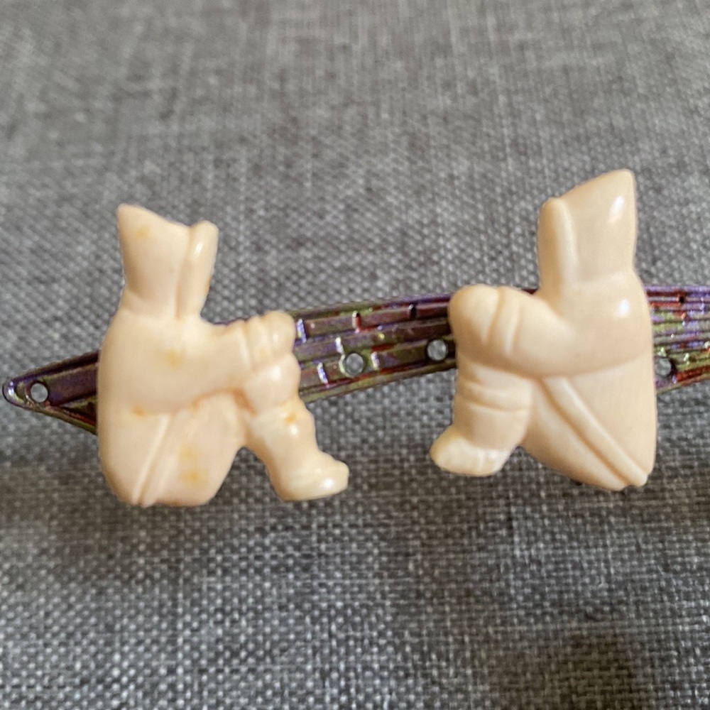 Hand Carved Bone/Tusk Antique Earrings with Sterling Settings (FINAL PRICE)
